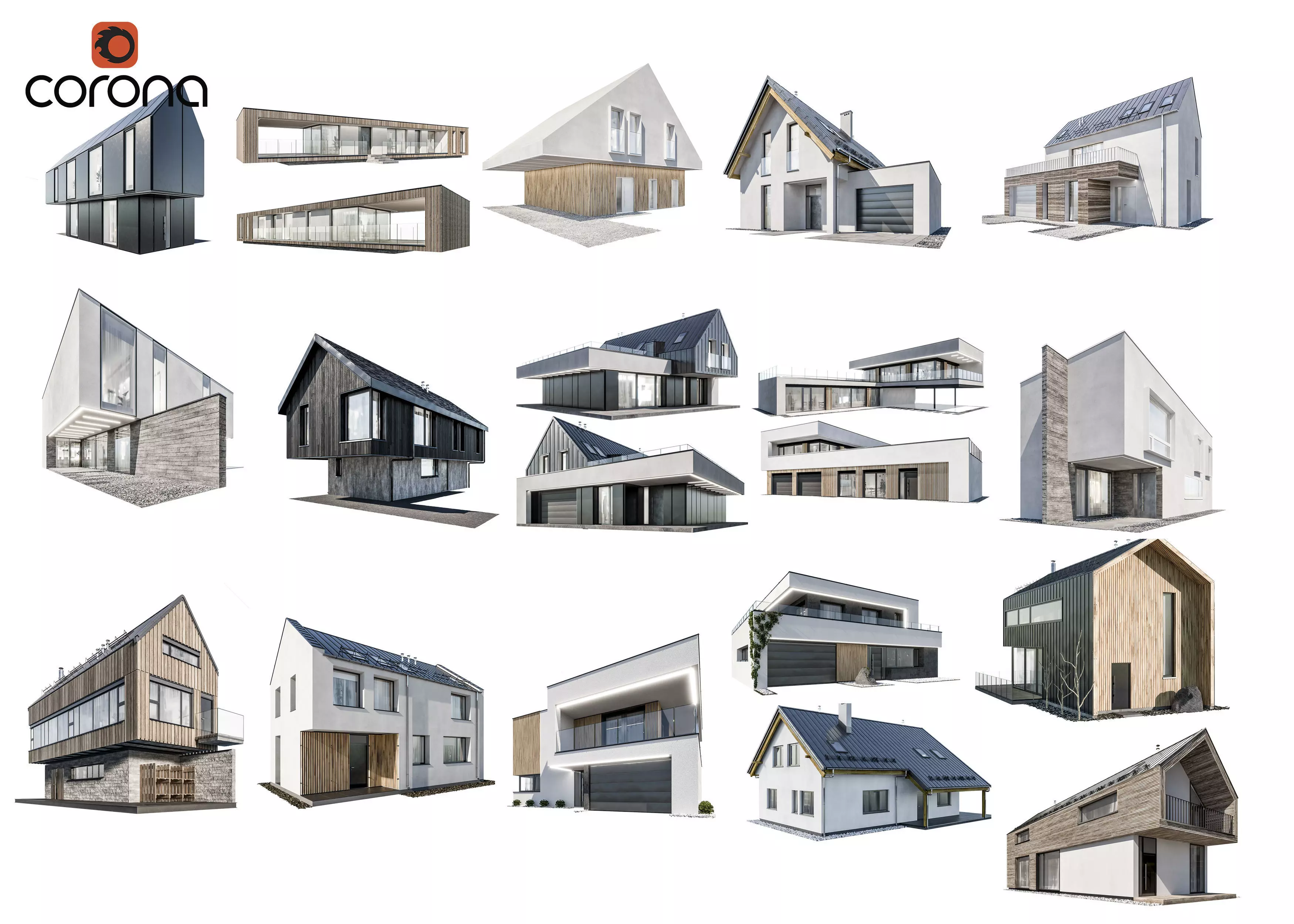 Vol 1 Modern houses collection - 17 different houses 3D model_0