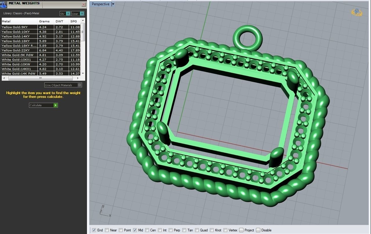 Emerald Cut Diamond Pendant P 036 3D print model_6