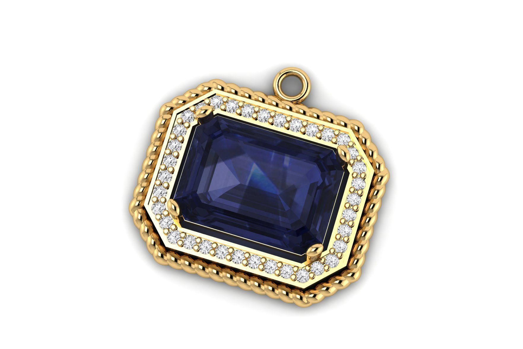 Emerald Cut Diamond Pendant P 036 3D print model_2