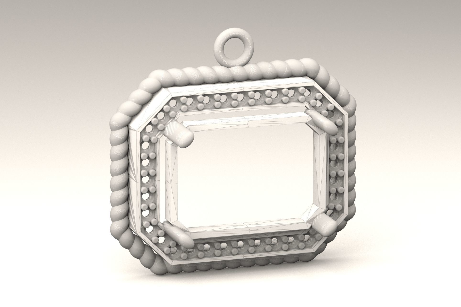 Emerald Cut Diamond Pendant P 036 3D print model_4