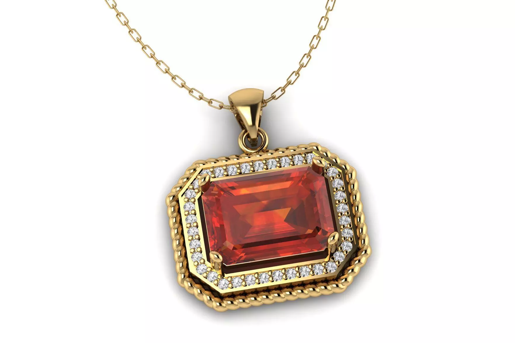 Emerald Cut Diamond Pendant P 036 3D print model_0