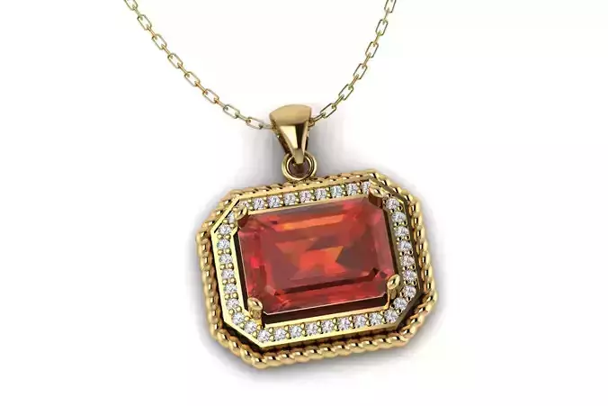 Emerald Cut Diamond Pendant P 036 3D print model