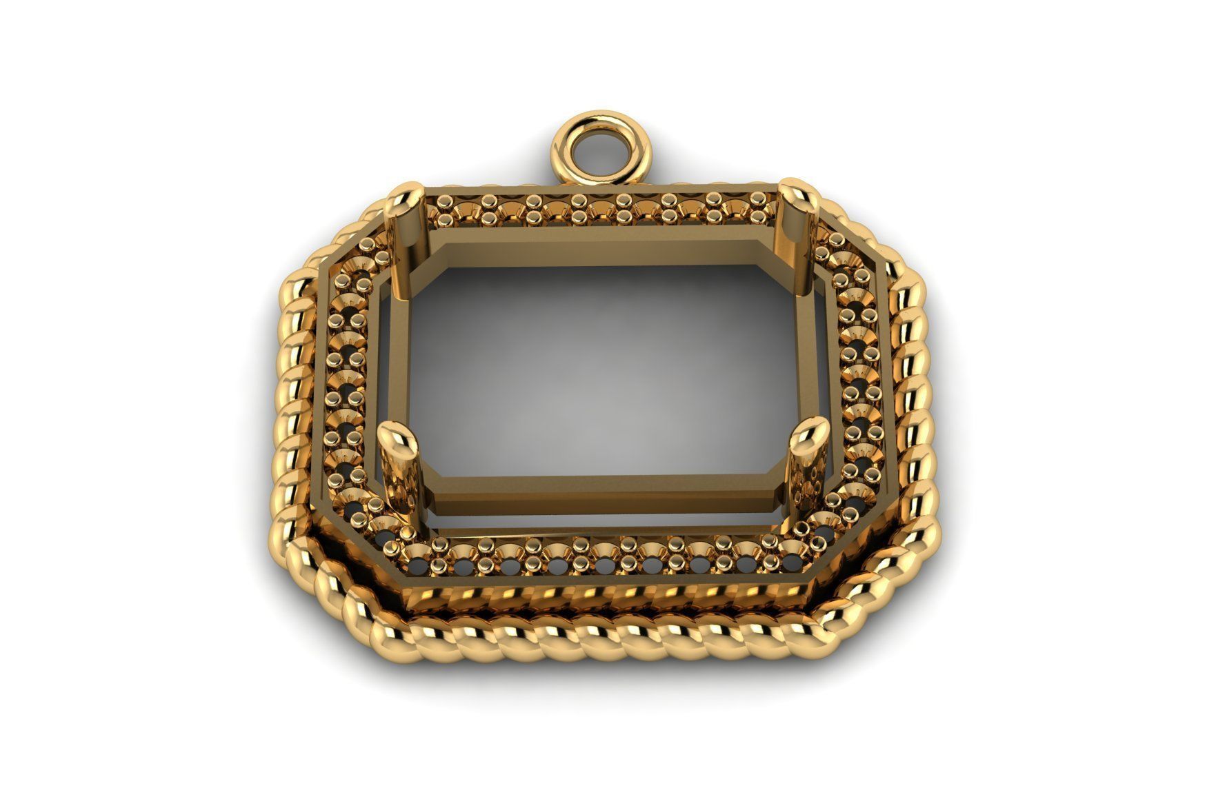 Emerald Cut Diamond Pendant P 036 3D print model_3