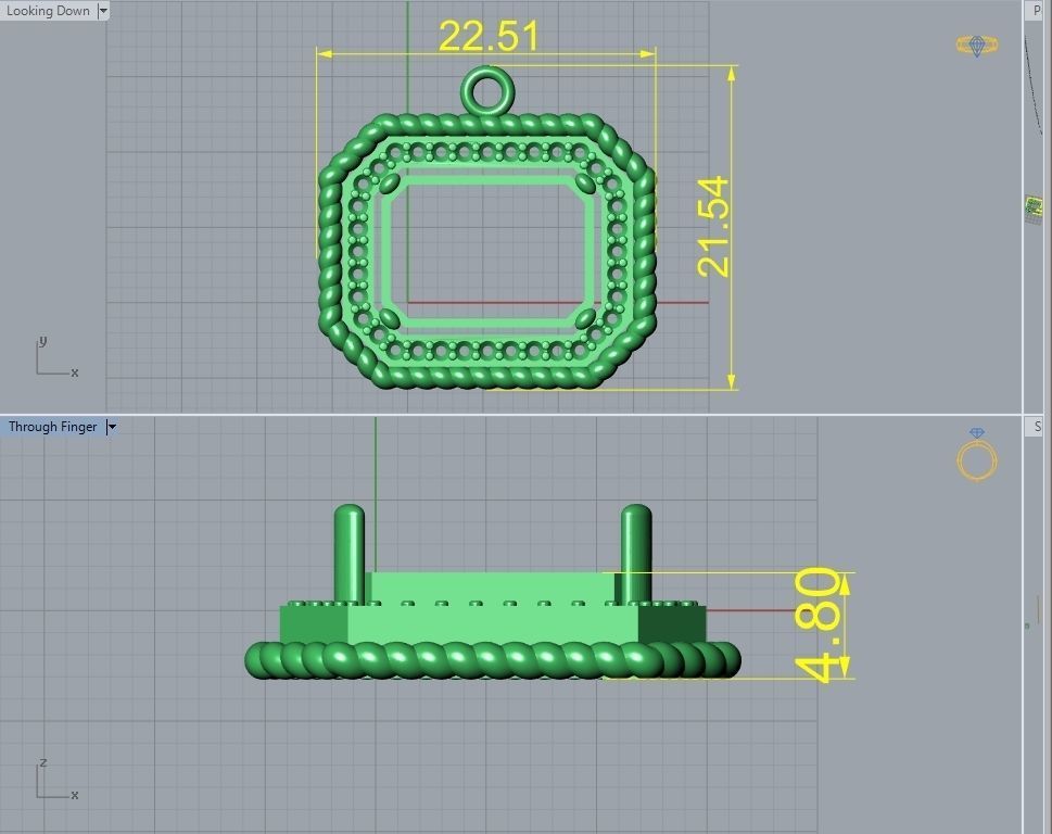 Emerald Cut Diamond Pendant P 036 3D print model_5