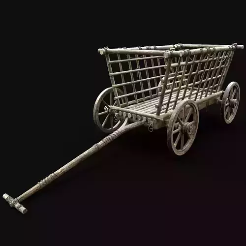 CART HAY WAGON HORSE CAR CARGO TRANSPORT WOODEN MEDIEVAL Low-poly 3D model