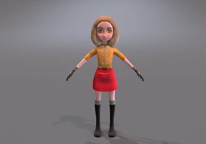 thin girl with red cape Low-poly 3D model