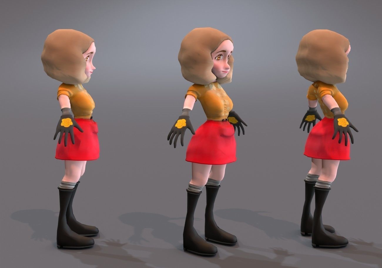 little woman Low-poly 3D model_1