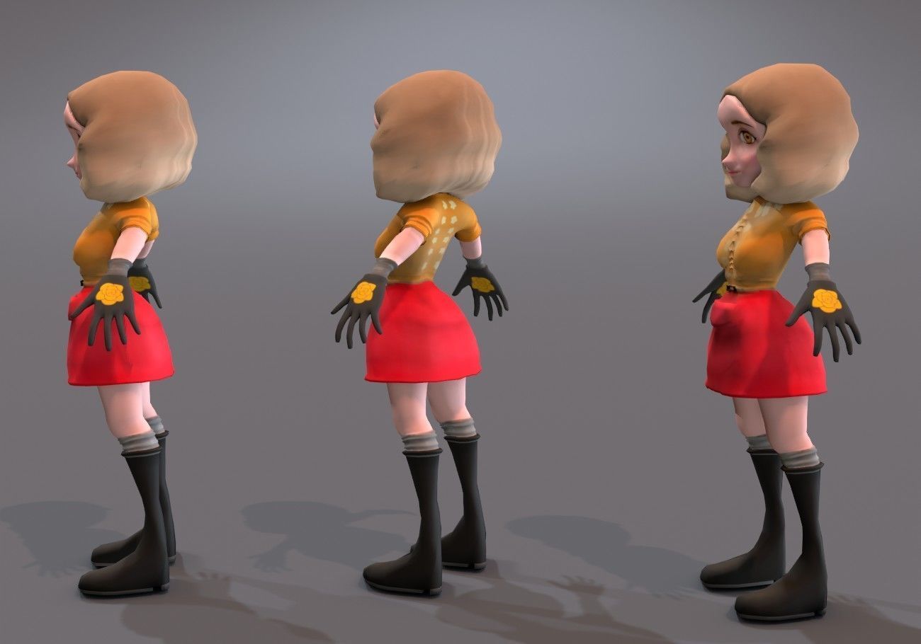 little woman Low-poly 3D model_4