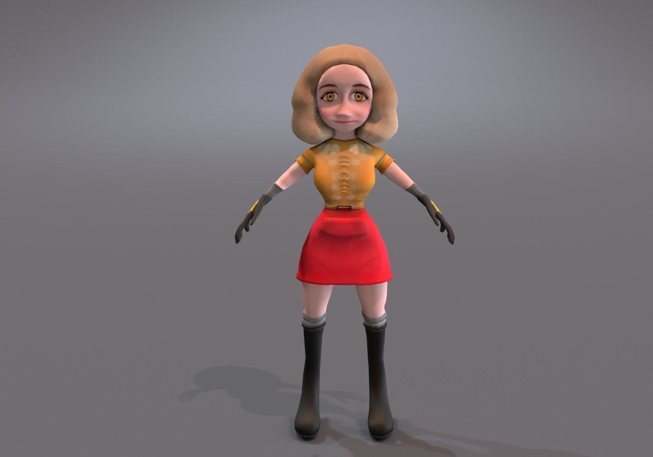 little woman Low-poly 3D model_5