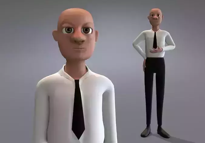 bald business man with tie Low-poly 3D model