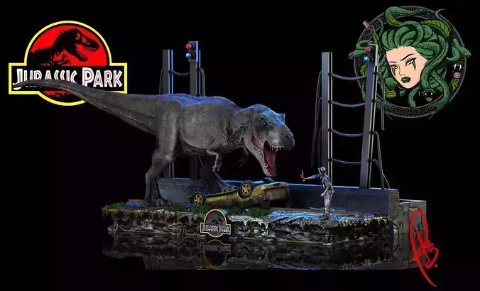 JURASSIC PARK T-REX SCENE 3D print model