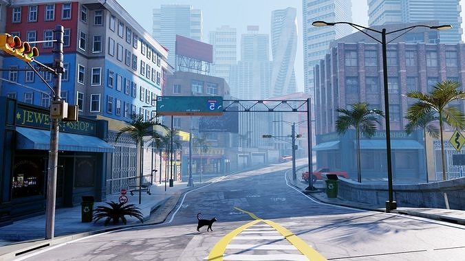 blender realistic street with alot of street assets 3D model
