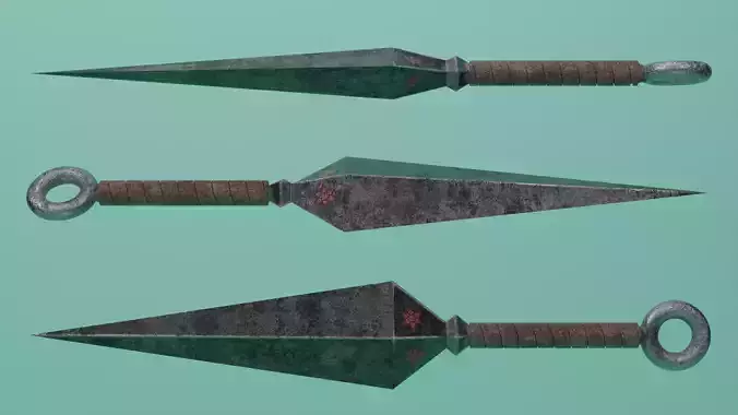 PBR Low Poly Kunai - Black Steel Kunai With Leather Handle Low-poly 3D model