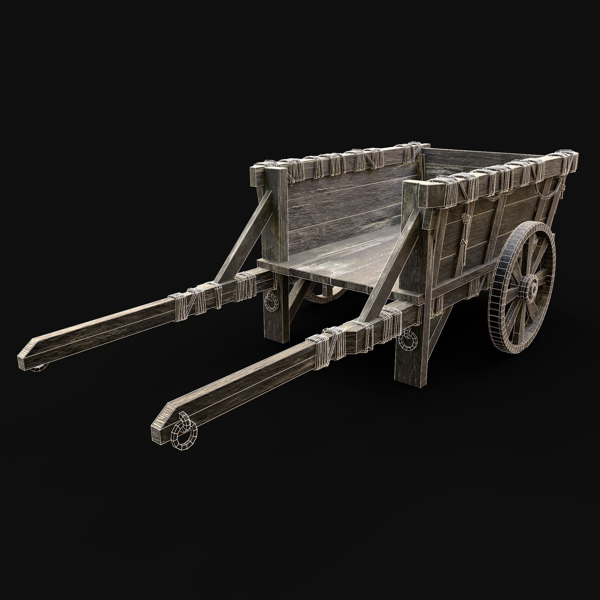 CART WAGON HORSE CAR CARGO WOODEN MEDIEVAL PACK COLLECTION _35