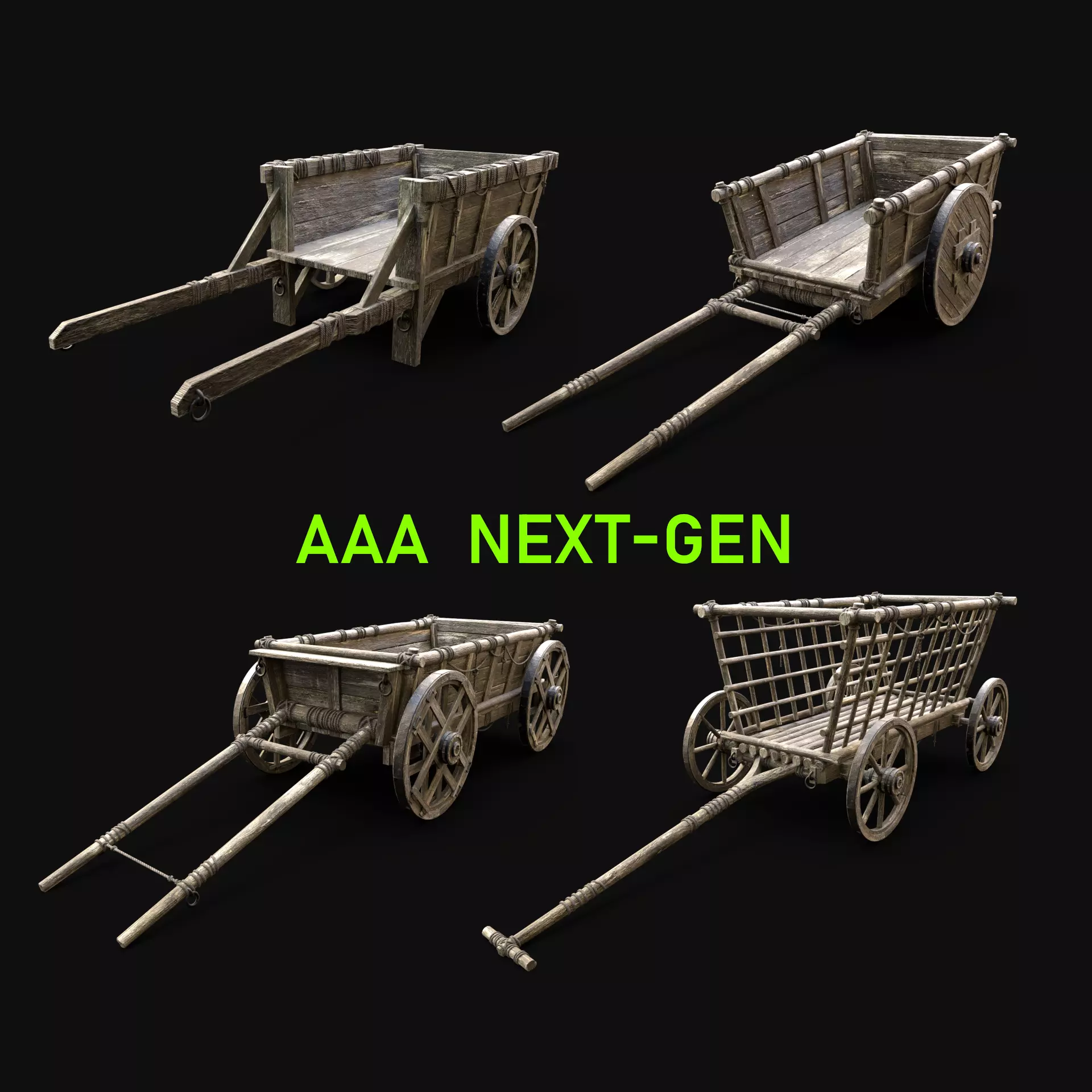 CART WAGON HORSE CAR CARGO WOODEN MEDIEVAL PACK COLLECTION _0