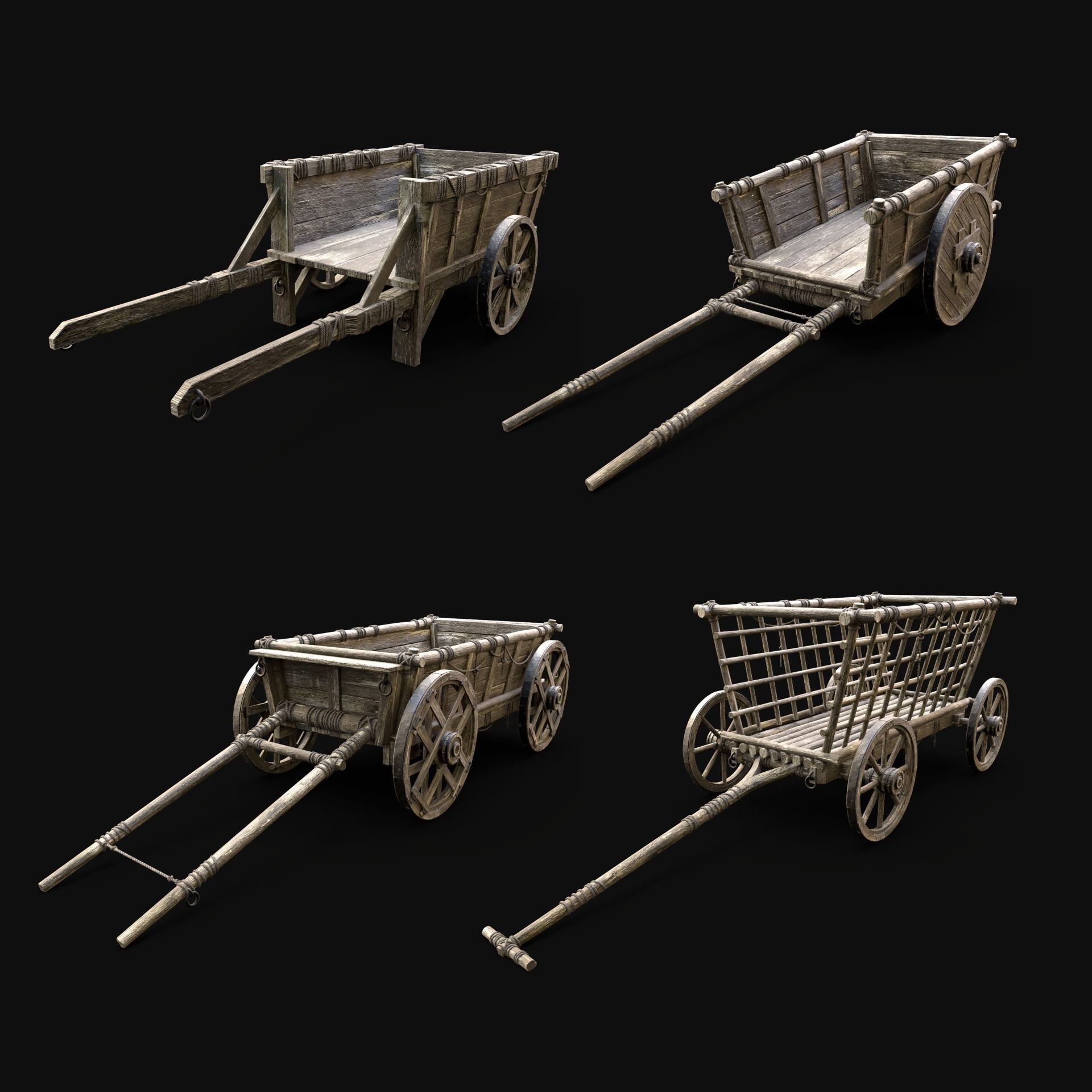 CART WAGON HORSE CAR CARGO WOODEN MEDIEVAL PACK COLLECTION _1