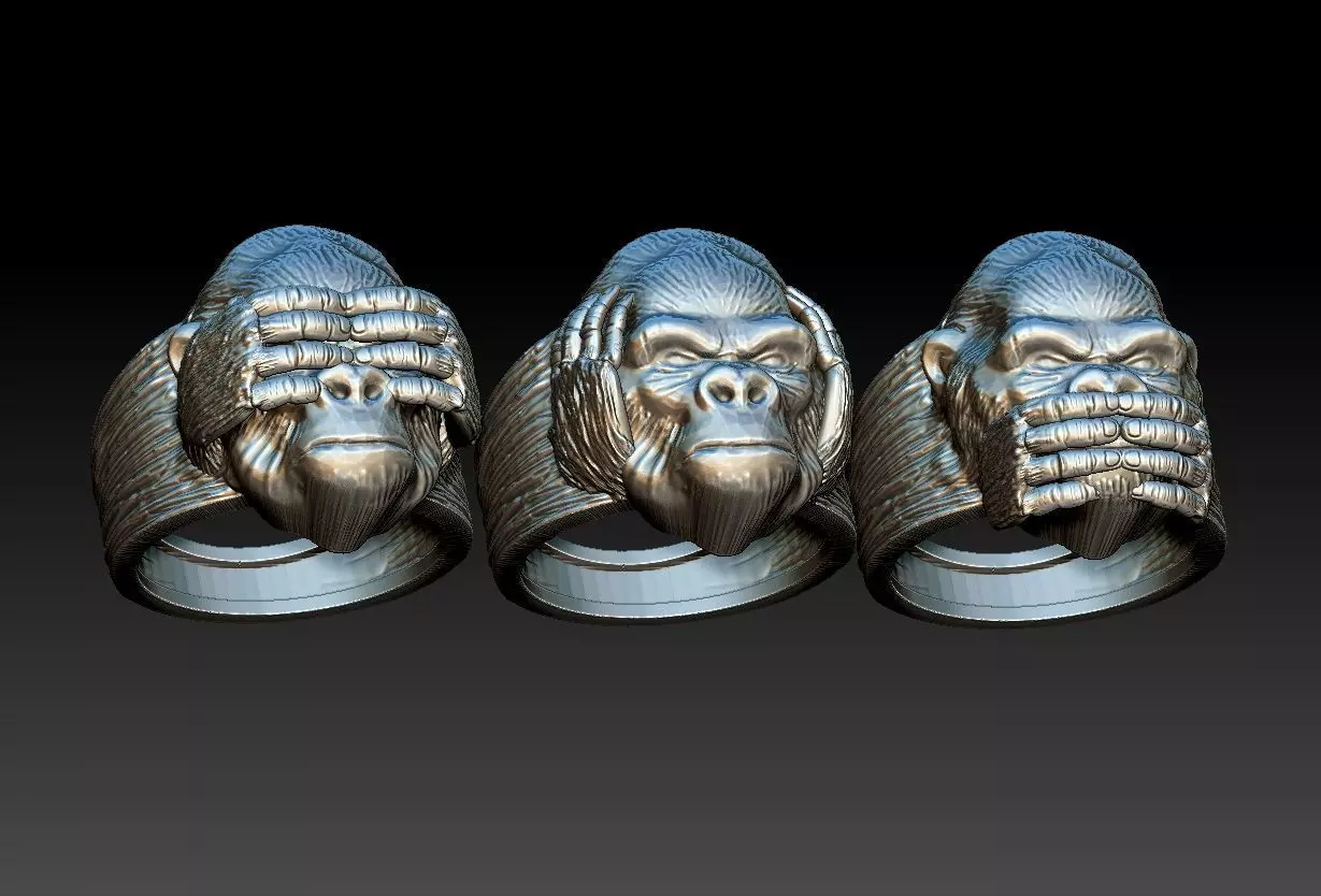 Gorillas No Evil Ring 3D print model_0