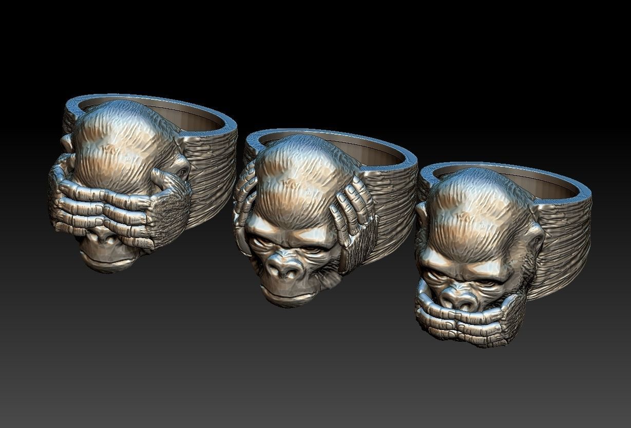 Gorillas No Evil Ring 3D print model_6