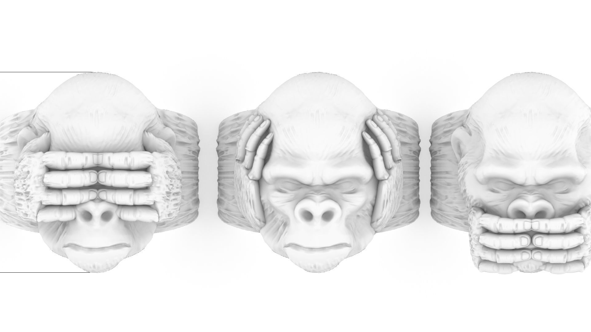 Gorillas No Evil Ring 3D print model_14