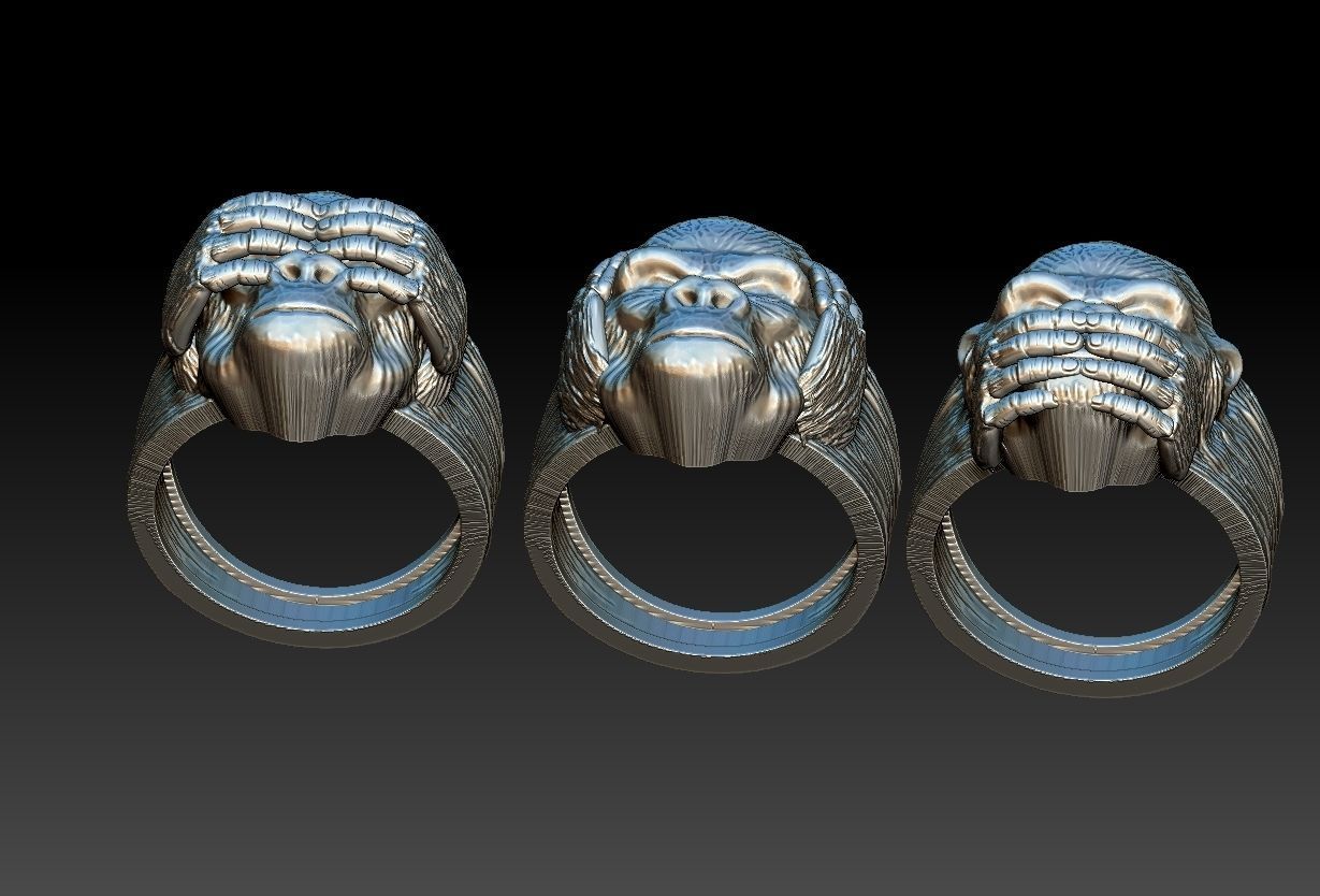 Gorillas No Evil Ring 3D print model_10