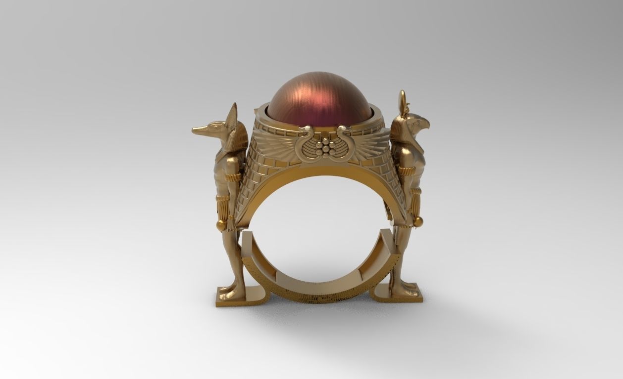 Anubis and Horus Pharaonic ring 3D print model_8