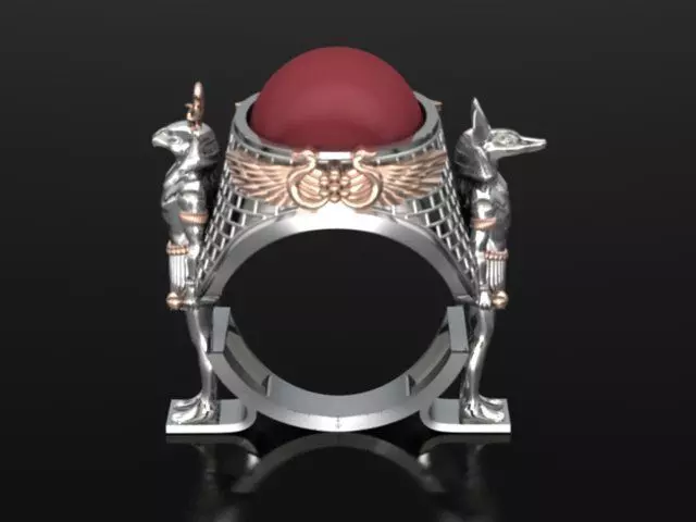 Anubis and Horus Pharaonic ring 3D print model_0