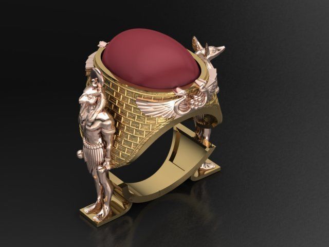 Anubis and Horus Pharaonic ring 3D print model_1