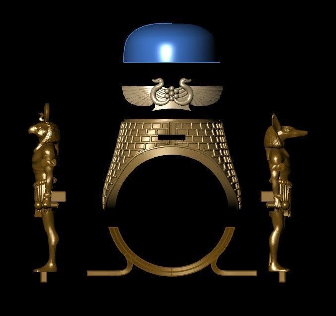 Anubis and Horus Pharaonic ring 3D print model_3