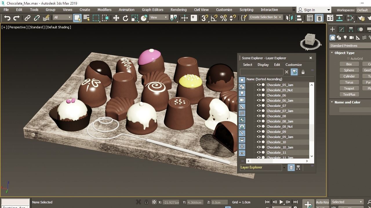 Chocolate Set assortment of chocolates on wooden tray 3D model_4