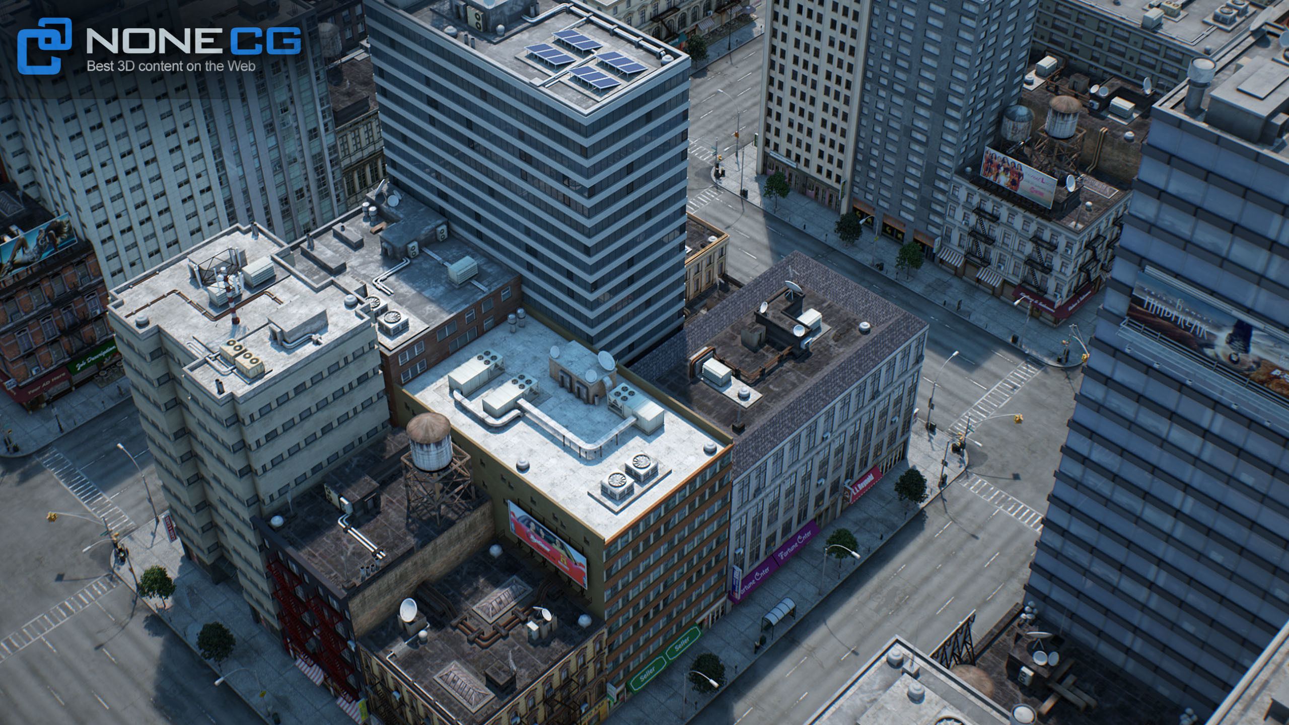 NYC - 4 Blocks - 31 Buildings V2 Low-poly 3D model_5