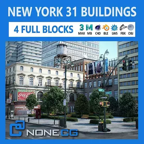 New York - 4 Blocks - 31 Buildings V2 Low-poly 3D model
