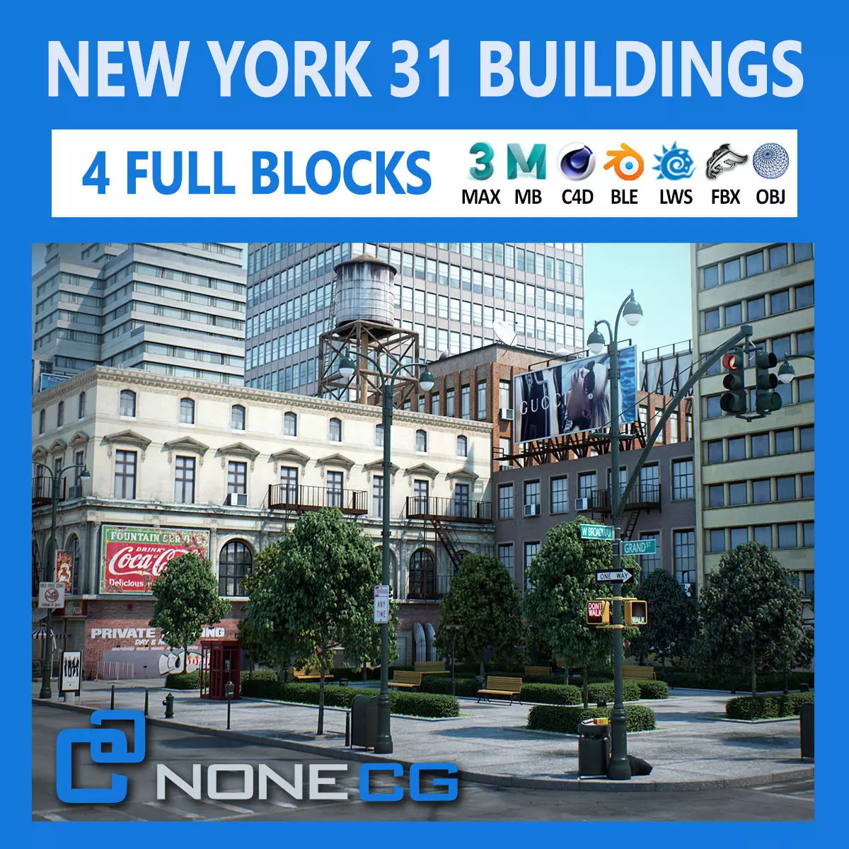 NYC - 4 Blocks - 31 Buildings V2 Low-poly 3D model_0