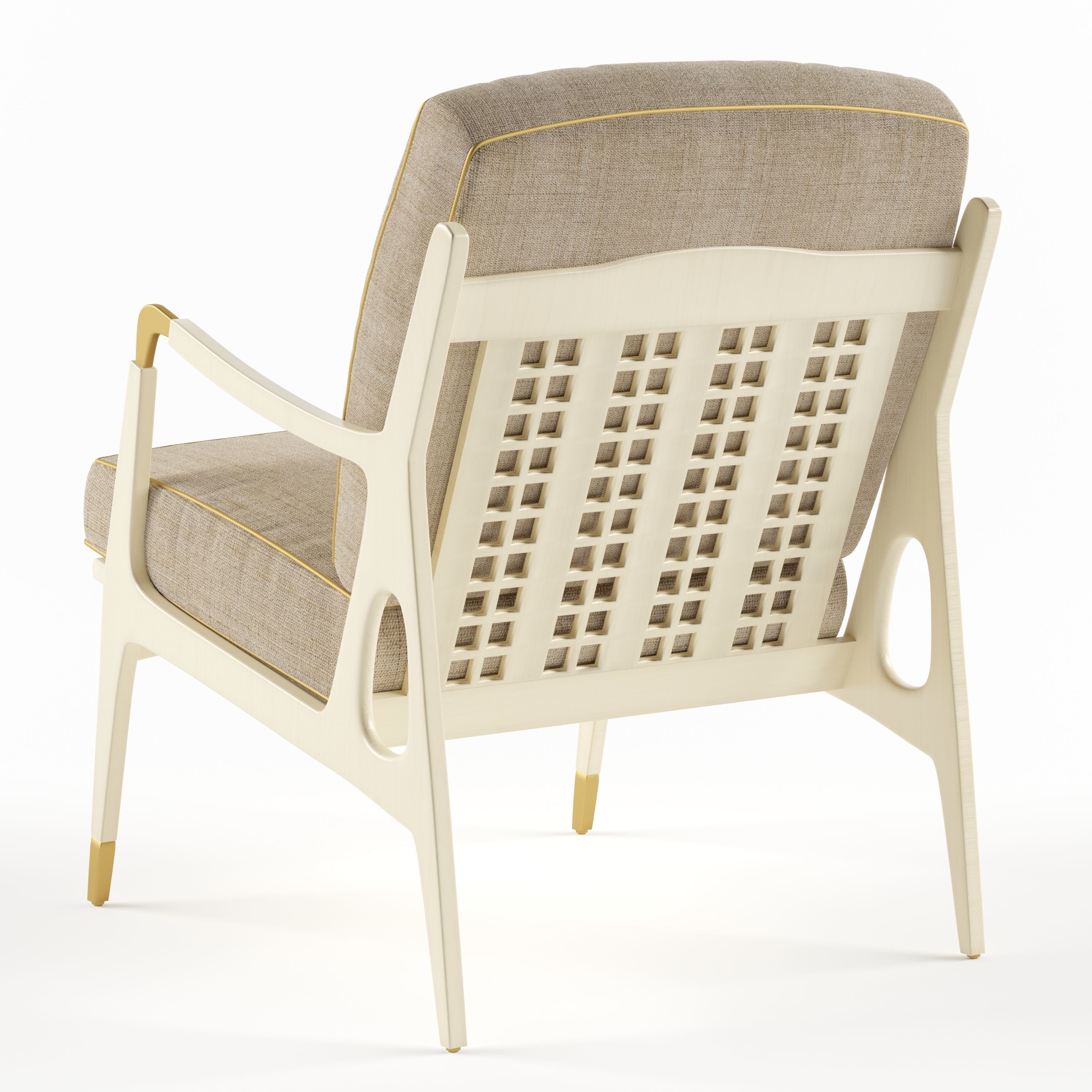 Cream cloth armchair 3D model_1