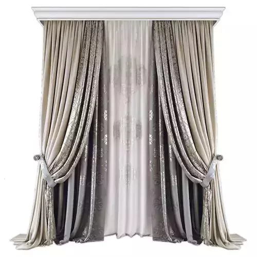 Curtains553 curtain with silver drapes Low-poly 3D model