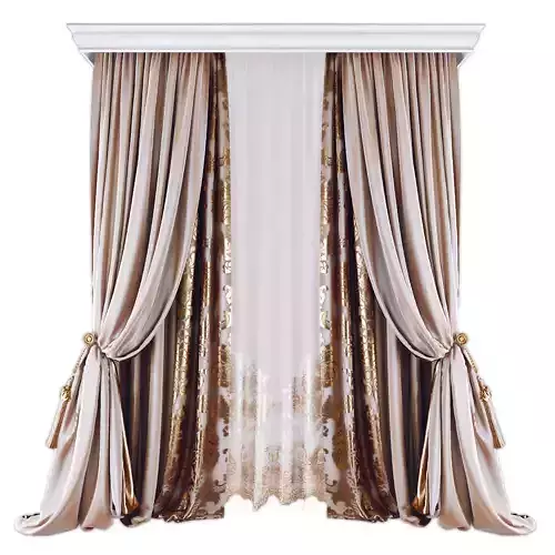 Curtains554 curtain with gold drapes Low-poly 3D model
