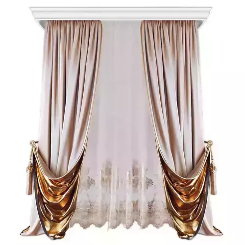 Curtains555 curtain with gold and drapes Low-poly 3D model