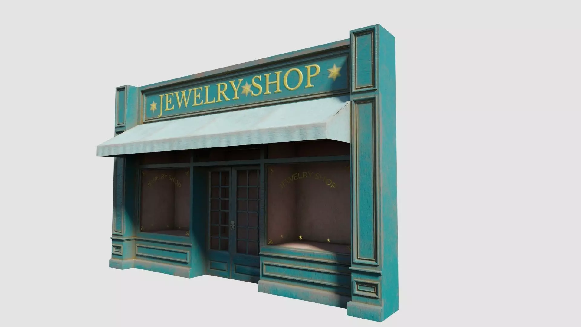 city shop front with 4k pbr textures Low-poly 3D model_0