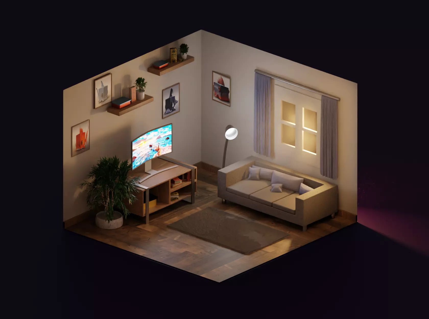 RoomAleksandraDiveeva living room with couch and tv 3D model_0