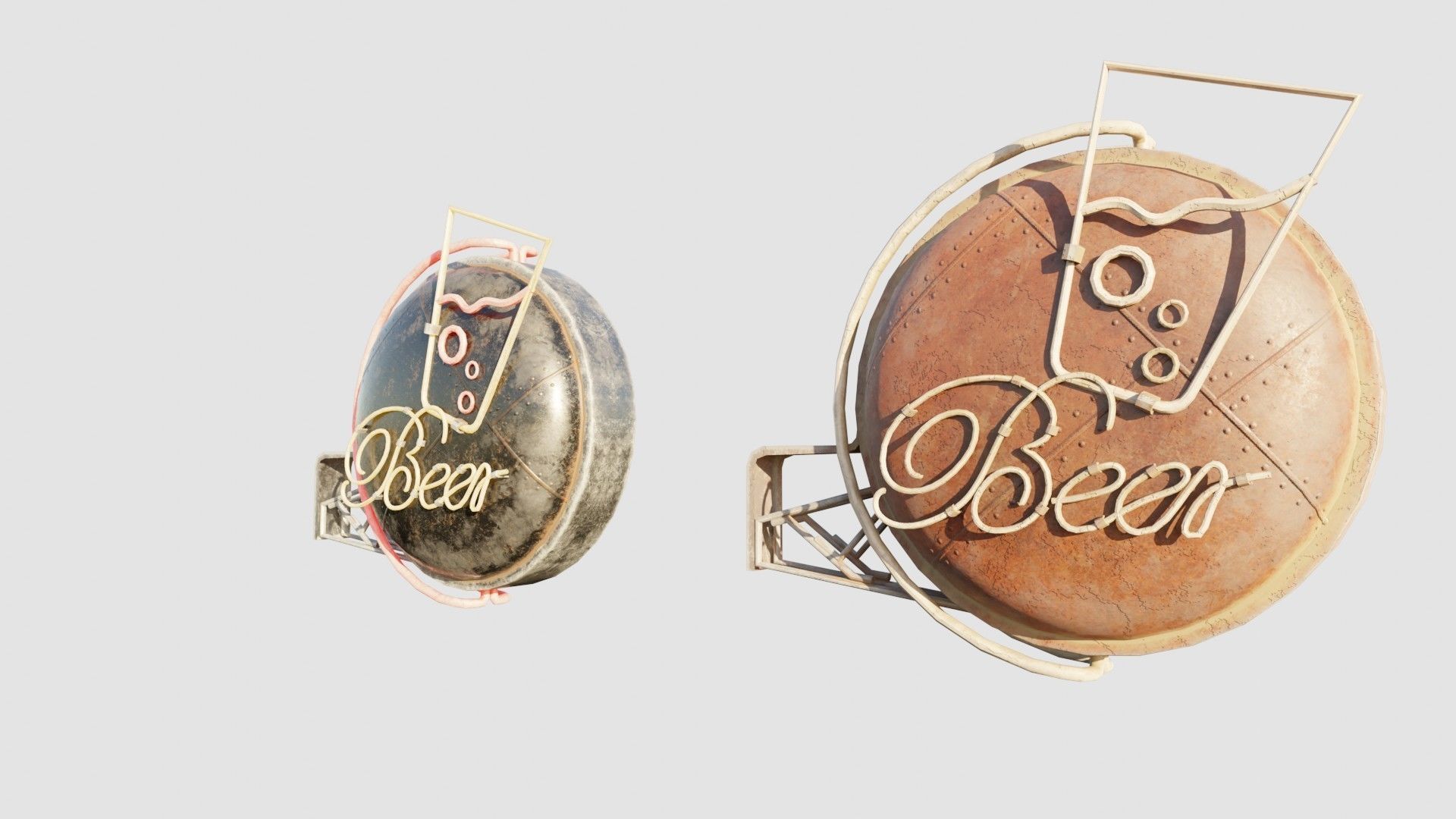 Bar Neon Sign with 4k clean and rusty pbr textures Low-poly 3D model_1