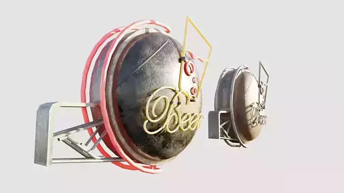 Bar Neon Sign with 4k clean and rusty pbr textures Low-poly 3D model