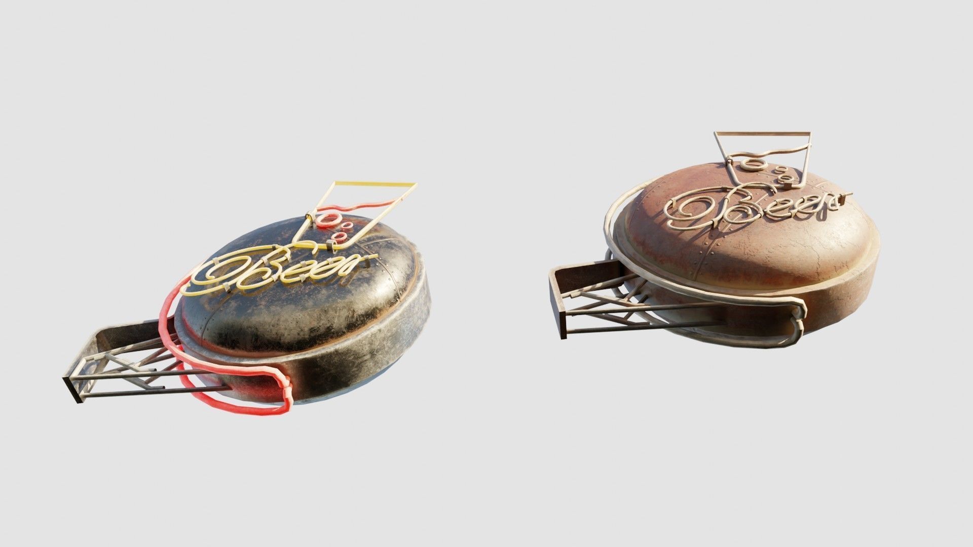 Bar Neon Sign with 4k clean and rusty pbr textures Low-poly 3D model_4