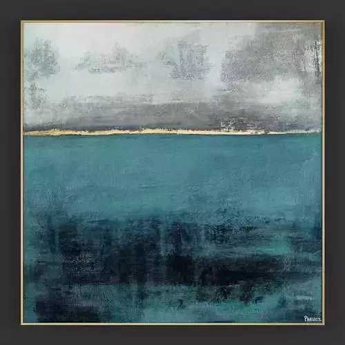 Pictures292 abstract painting in teal and gold Low-poly 3D model