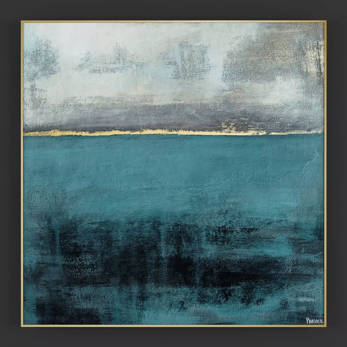 Pictures292 abstract painting in teal and gold Low-poly 3D model_0