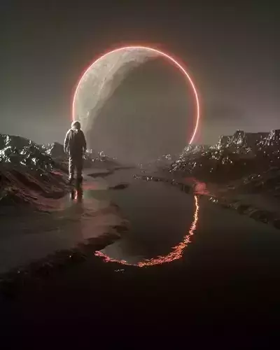 A sci-fi moon scene