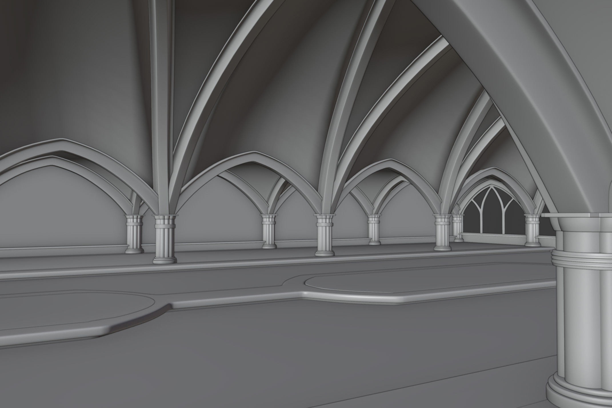 Indoor spa swimming pool in ancient building style 3D model_5