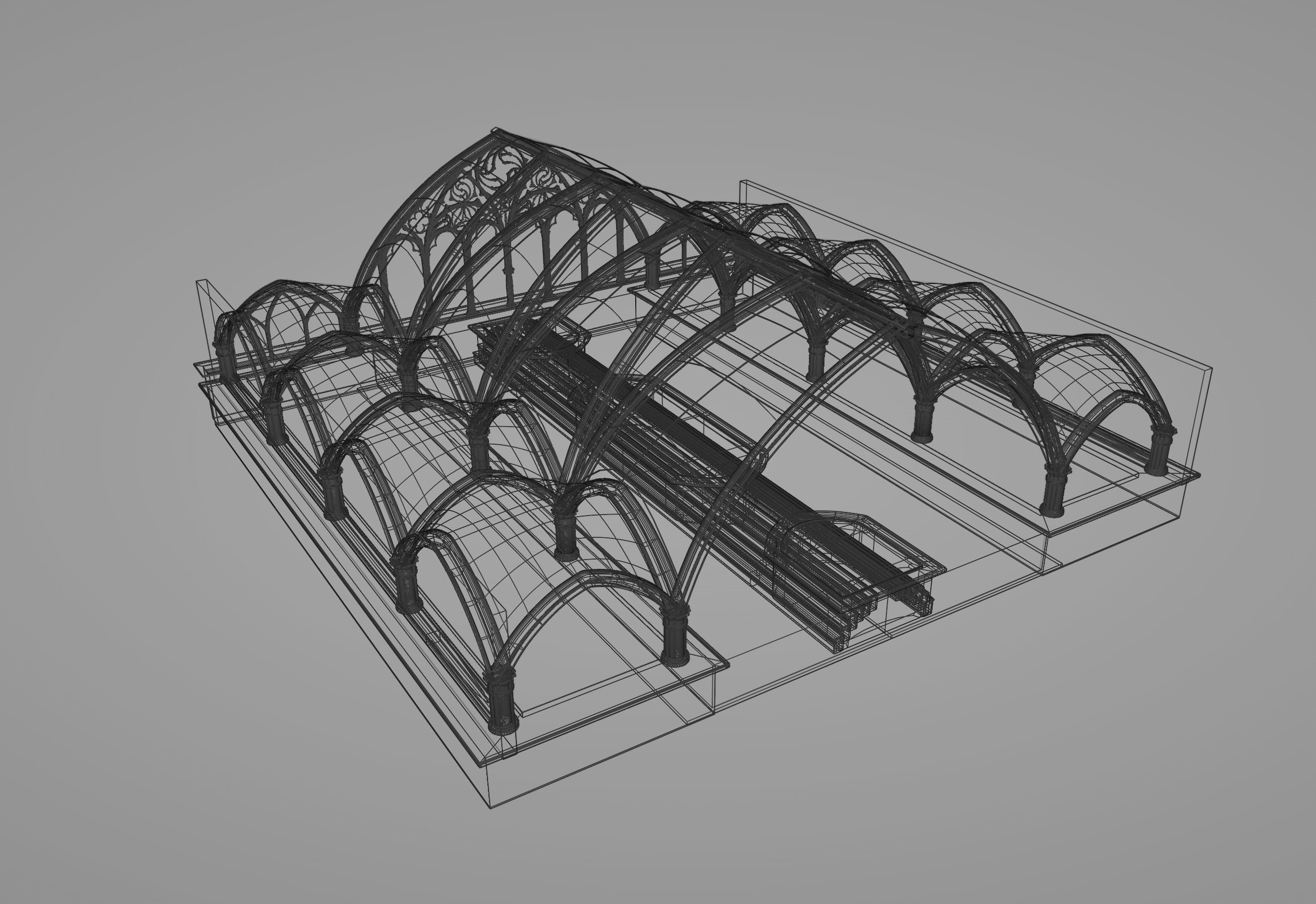 Indoor spa swimming pool in ancient building style 3D model_9