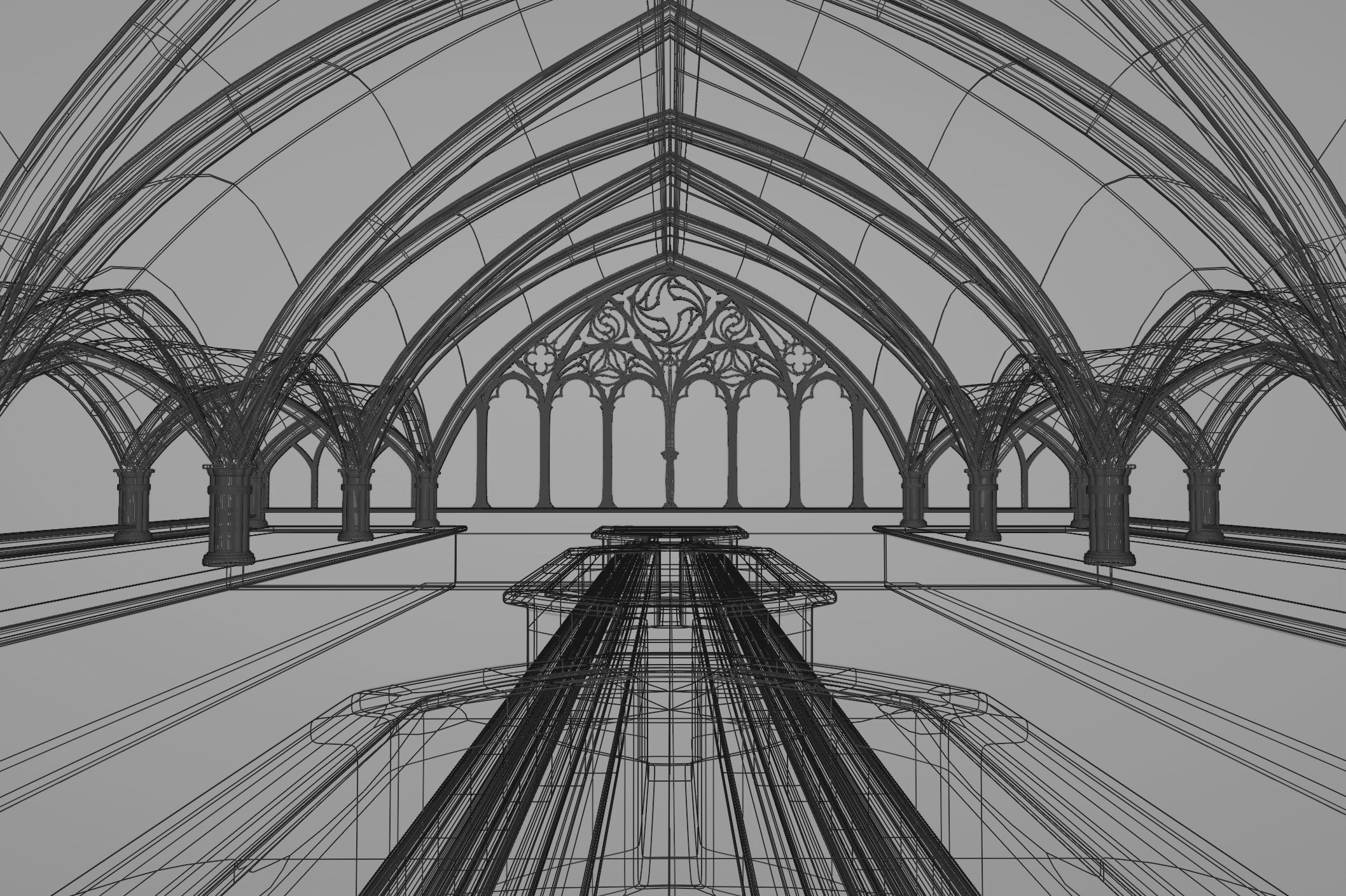 Indoor spa swimming pool in ancient building style 3D model_6