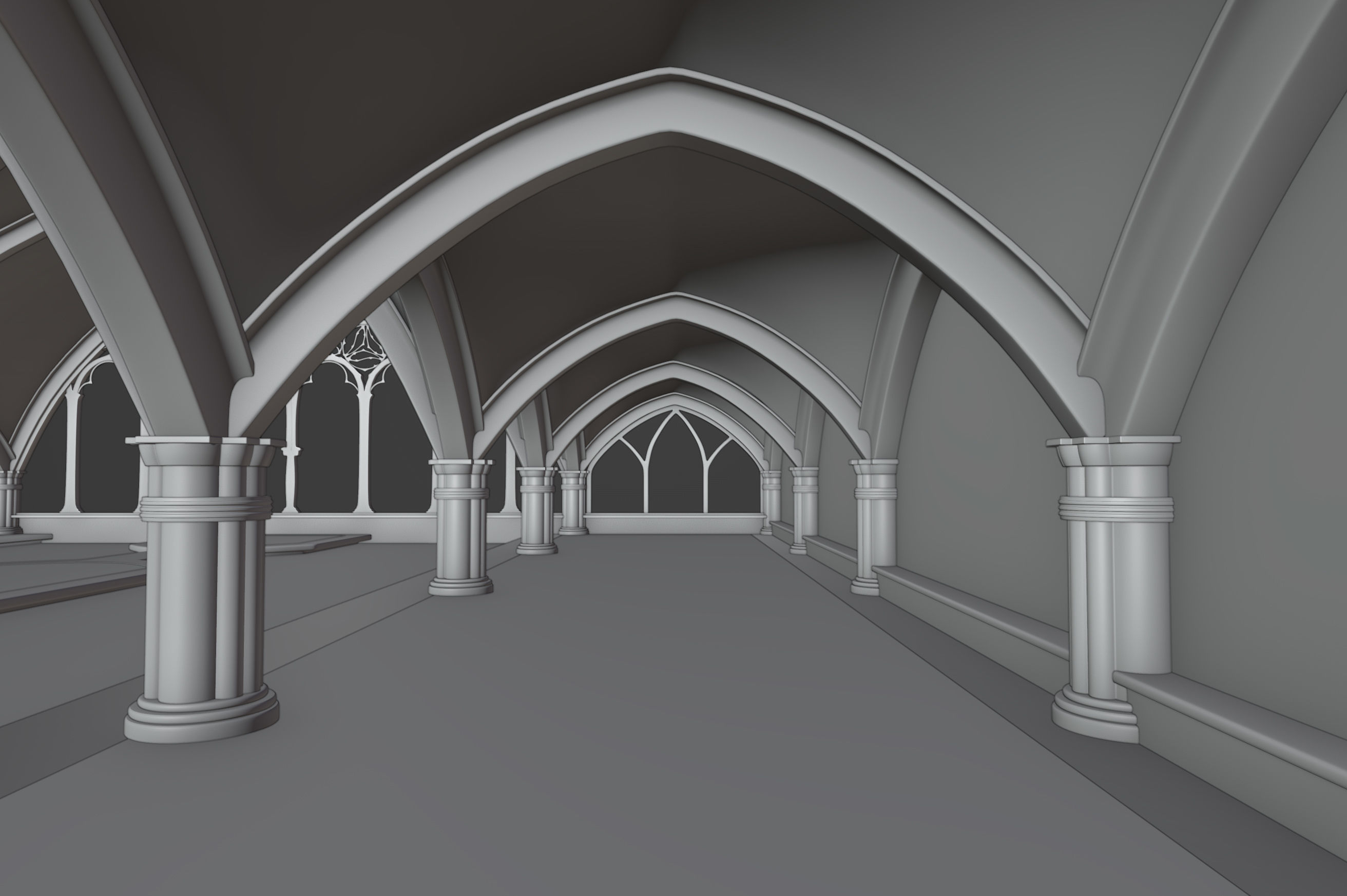 Indoor spa swimming pool in ancient building style 3D model_4