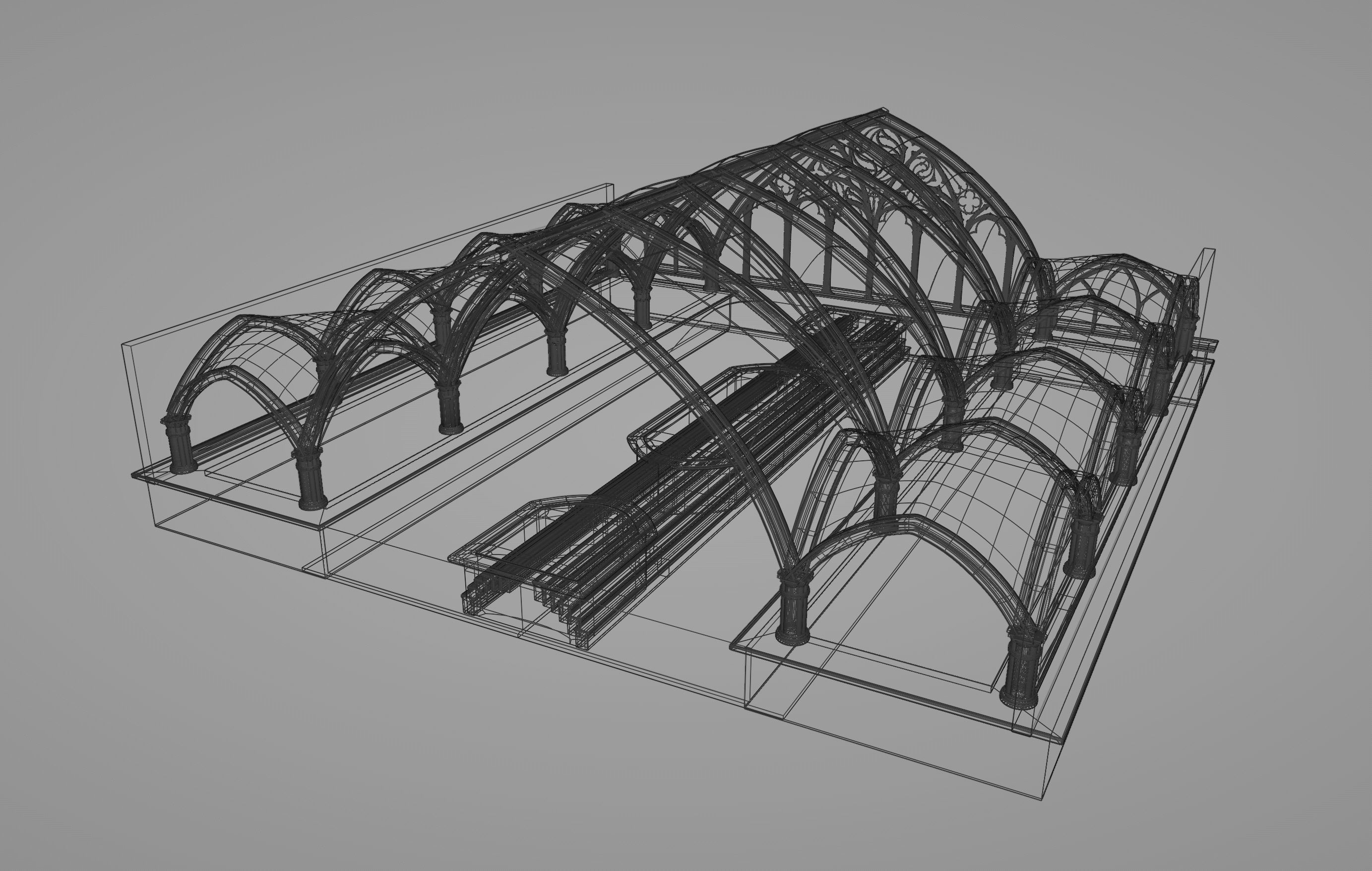 Indoor spa swimming pool in ancient building style 3D model_8