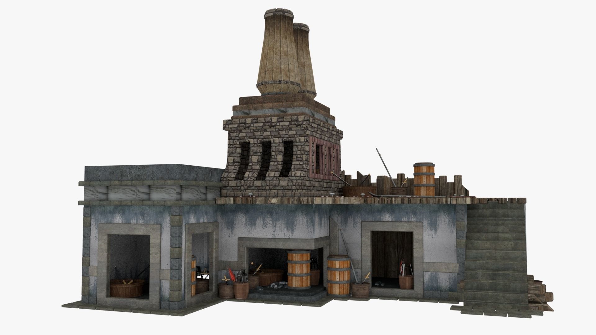 Medieval Blacksmith Forge Low-poly 3D model_1